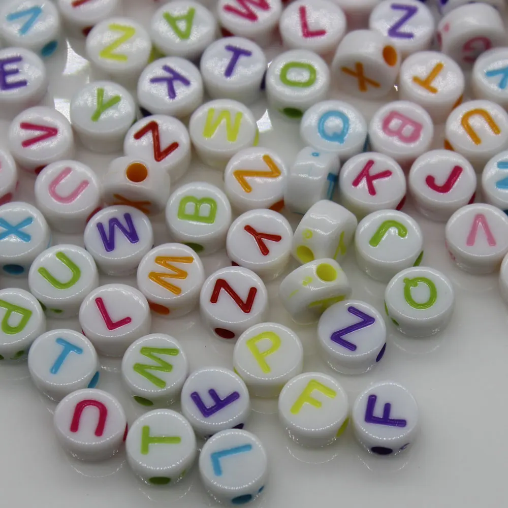 Fashion White Letter Alphabet Beads Plastic 4*7mm with Middle Hole Chunky Round Beads for Kids