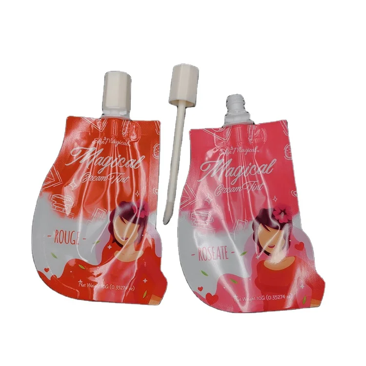 Custom Printed 2ml Lips Gloss Beauty Makeup Cosmetics Packaging Pouch 10g Spout Bag For Mini Trial Lip Tint Brush Mascara Cream