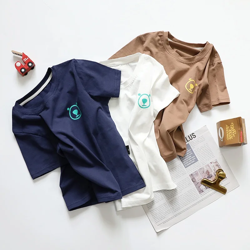 Bulk wholesale cheap kids wear bear short sleeve front and back printed baby casual shirts