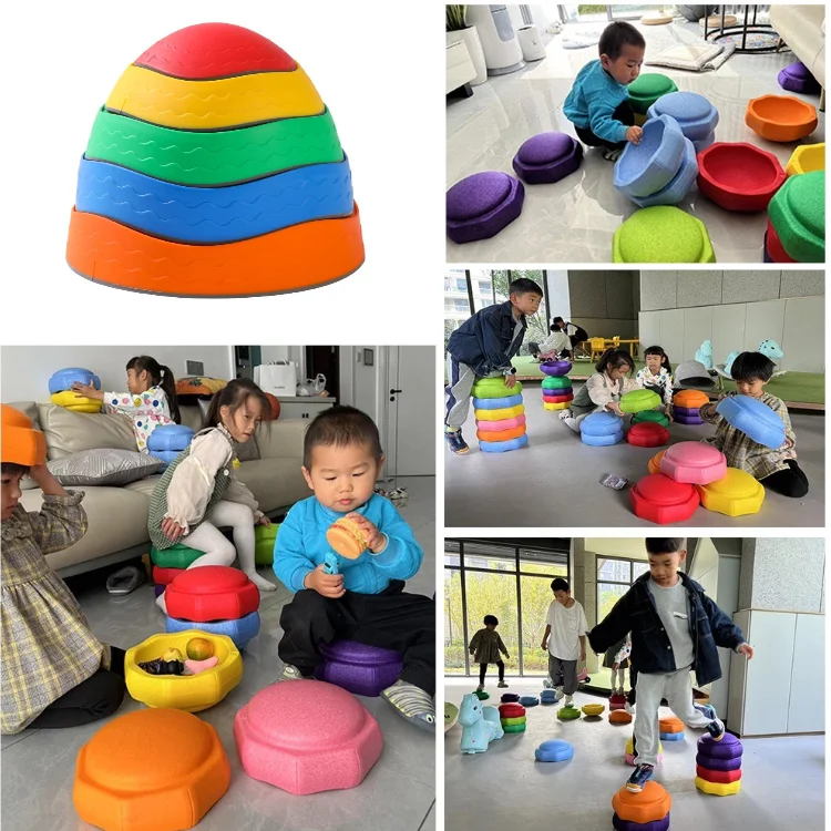 YUCI  New Jumping Stepping Stones for Kid Non-Slip Plastic Balance River Stones Toddler Balance Block Stones Bounce Sensory Toys