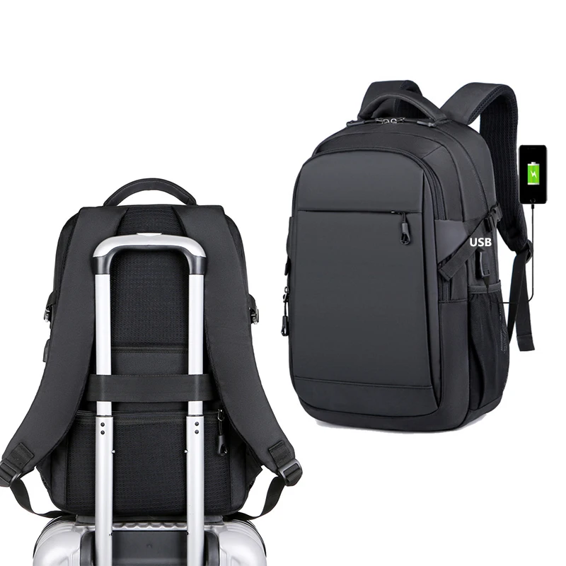 2024 New Factory 15.6 Inch Custom Logo Waterproof Oxford Material Business Men Day Pack Bag Travel Laptop Backpack USB