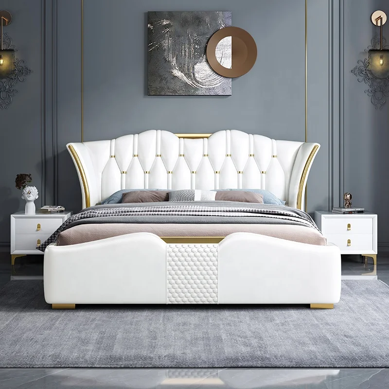 Italian bedroom set furniture, American king size bed modern latest double leather luxury storage queen soft bed