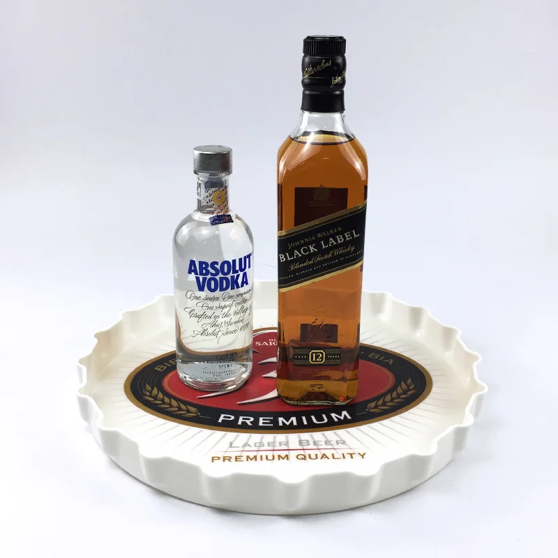 Wholesale Customized Beer Bar Cheap High Quality Beer Cap Plastic Blue White Round Anti Slip Tray