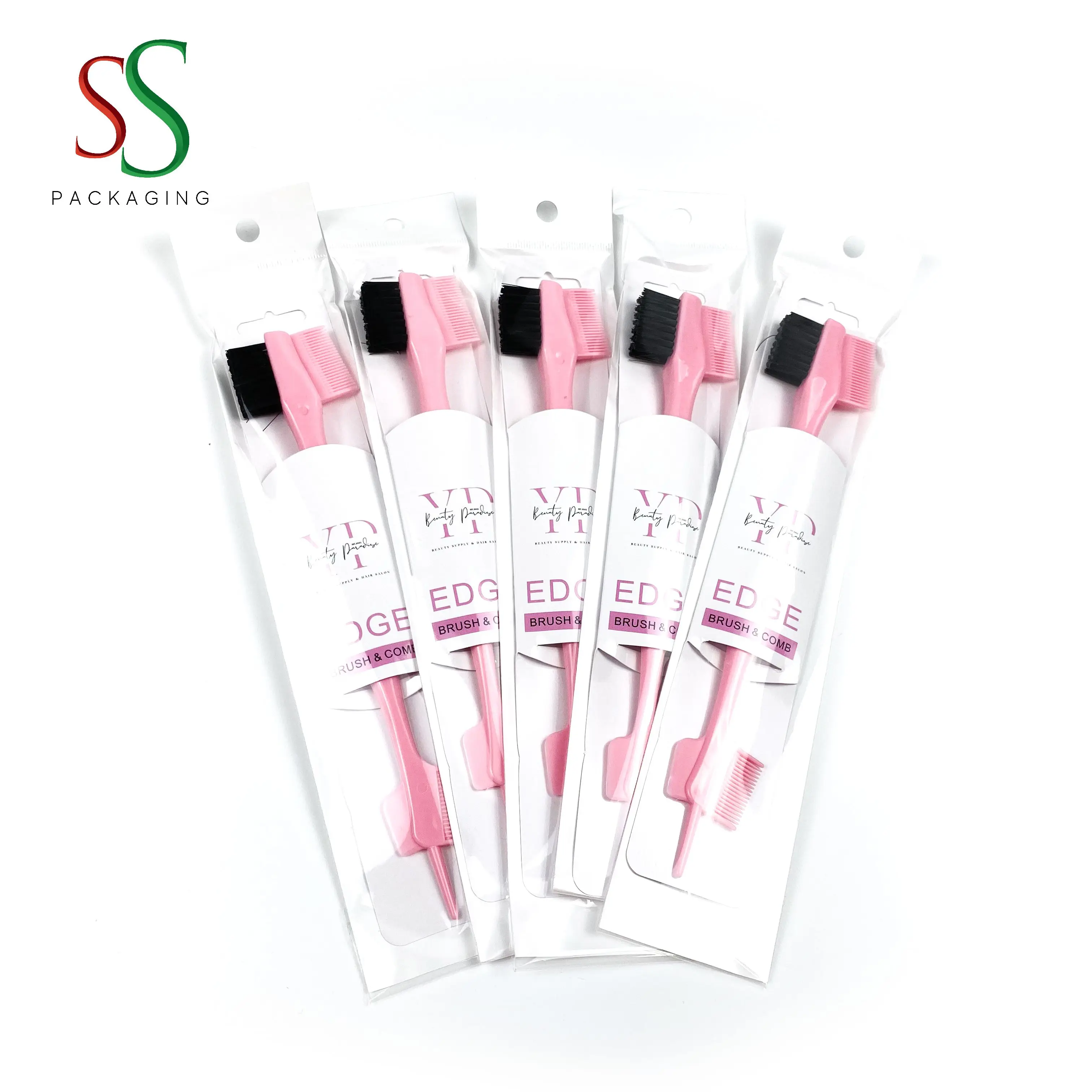 SS Hair Packaging Colorful Edge Control Brush Wholesale 3 in 1 Edge Brush