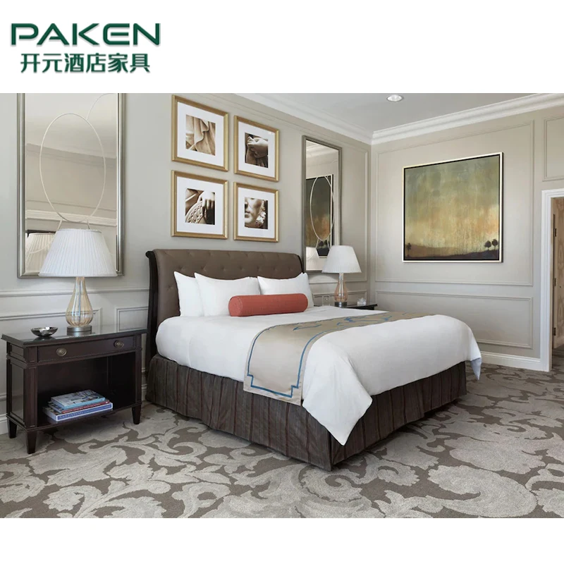 Classic Design Luxury Style Villa Bedroom Furniture Sets Solid Wood Frame Queen Size Wooden Bed