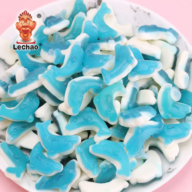 Wholesale sweet fruit cartoon halal gummy candies blue sharks candy bulk