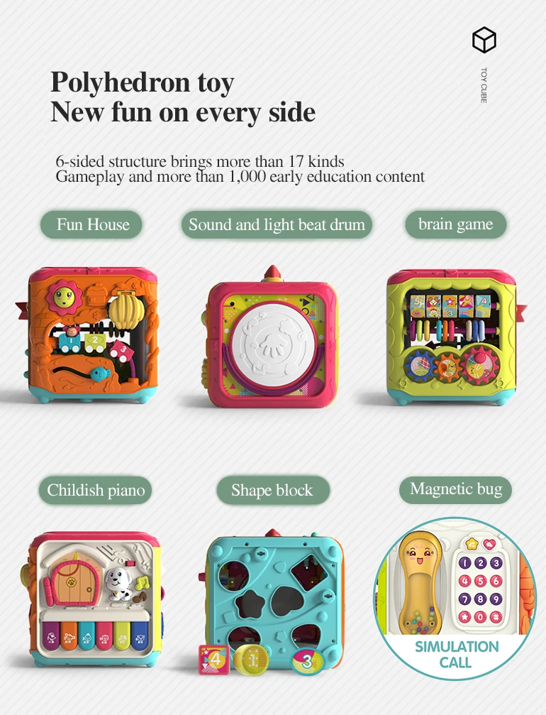 6 in 1 sensory activity cube magic drum musical hexahedron multifunctional early educational activity cube learning toy