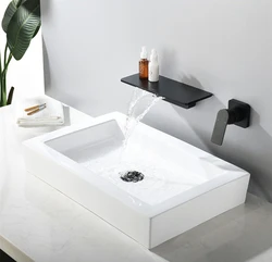 In-wall waterfall faucet black concealed embedded hotel washbasin hot and cold water faucet shelf