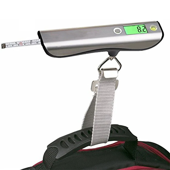 J&R Ergonomic Handle Stainless Steel Portable Weighing 50KG Luggage Scale with Measurement Tape