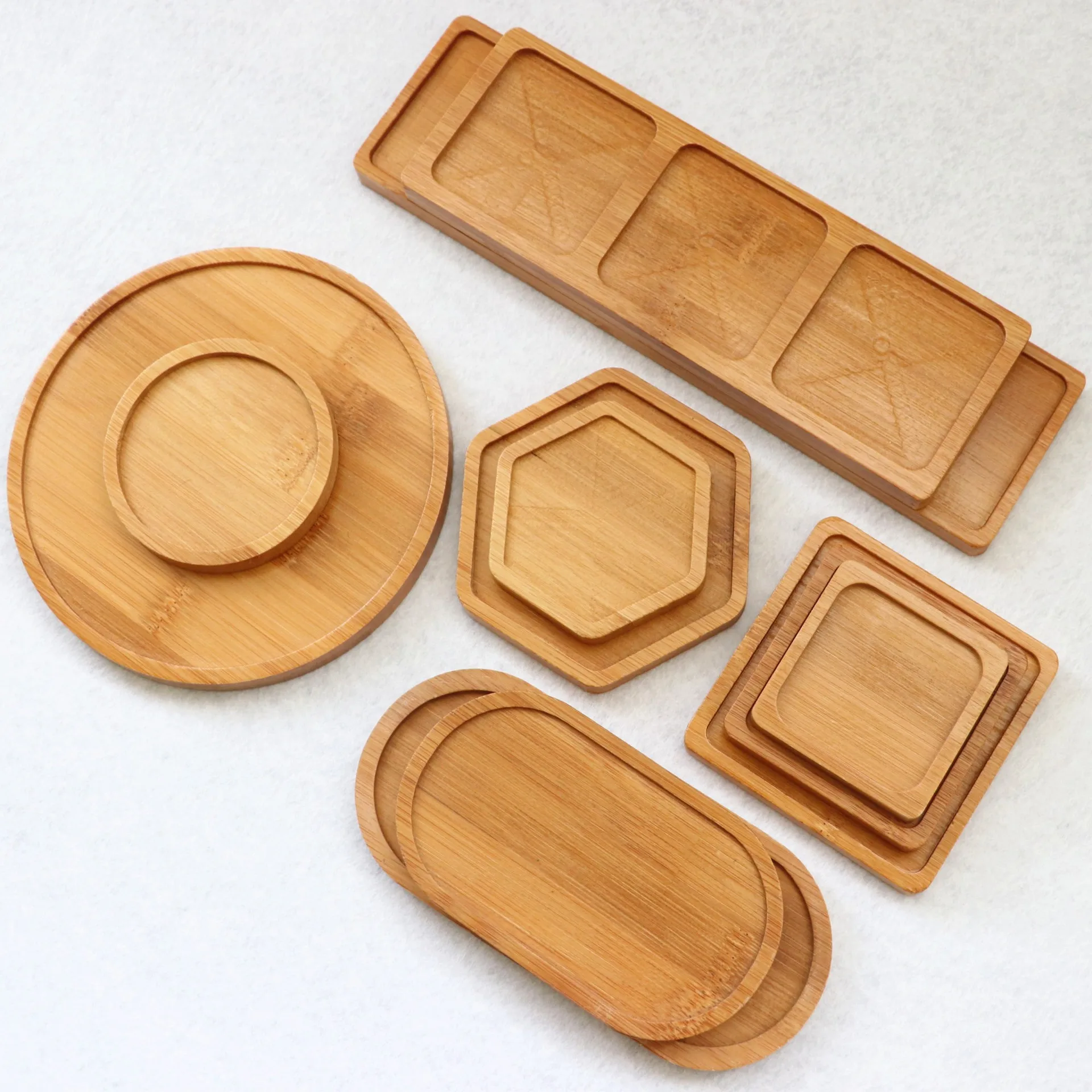 Wholesale Indoor Small Sustainable Durable Round Square Succulent Plant Saucers Flower Pot Bamboo Drip Trays for Sale