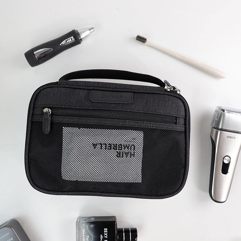 Wash Zipper Cosmetic Pouch Waterproof Bags Toiletries Handle Black Customized Logo Organizer Makeup Nylon Toiletry Bag