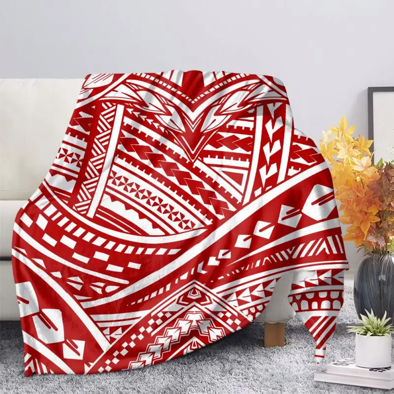 
Oversize Hibiscus Flower Printed Soft Wool Throw Blanket for Winter Hawaii Polynesian Fabrics Tribal Samoan Comfy Blanket Color 