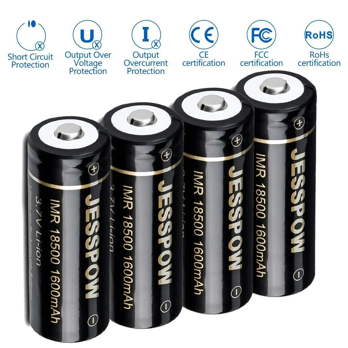 18500 Battery,  IMR 18500 Rechargeable Li-ion Battery 1600mAh 3.7V for Flashlight, Solar Garden Light and More
