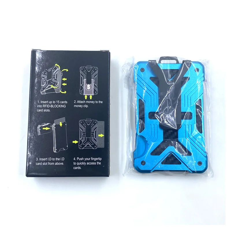 Minimalist Slim Wallet For Men RFID Blocking Front Pocket Credit Card Holder Aluminum Metal Small Mens Wallets with Cash Strap