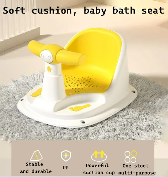 Infant Baby Bathtub Seat 6 to 12 Months Baby Shower Seat Baby Bath Chair with Non-Slip Mat Toys Backrest Suction Cups bath seat