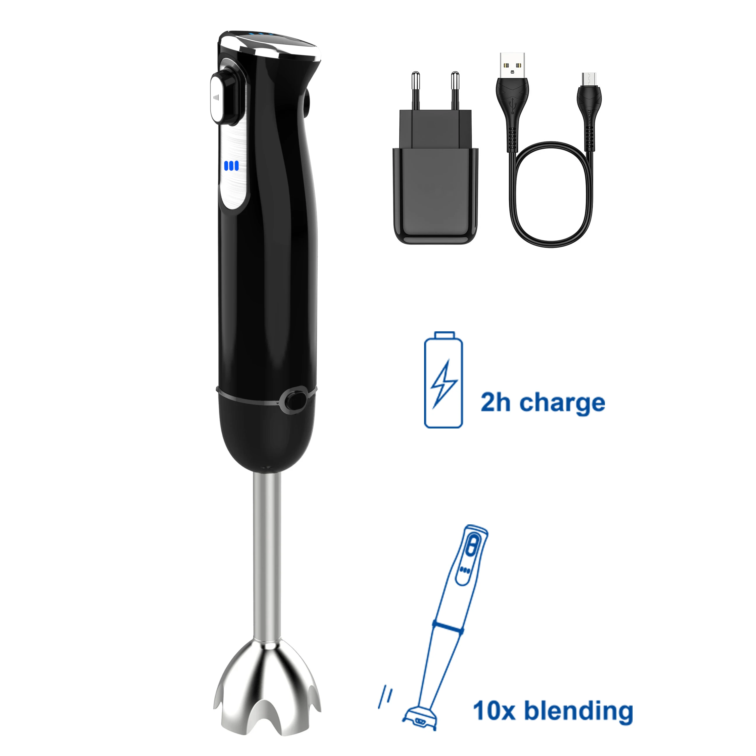 Kitchen Sticker Crest Blender Immersion Hand Blender Usb Rechargeable Silver 4 in 1 Mixer Multifunctional Shiny English Touchpad