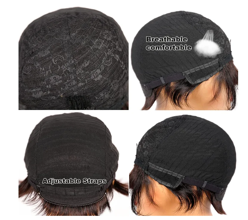 Wigs for Women Human Hair, Short Human Hair Wigs Pixie Cut Wig with Bangs Full Machine Made Gluless Natural Wavy Short Hairstyle