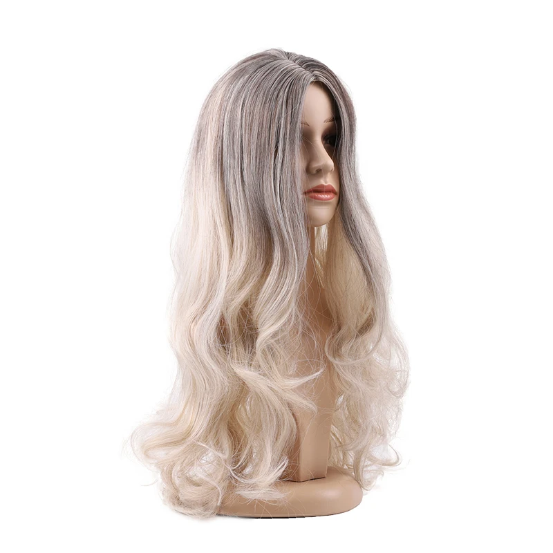 Water Wave Synthetic Hair Wigs Matte Full Lace Cheap Wholesale 10 Colors Elastic Lace Long Hair Wig for Caucasian Women 65cm