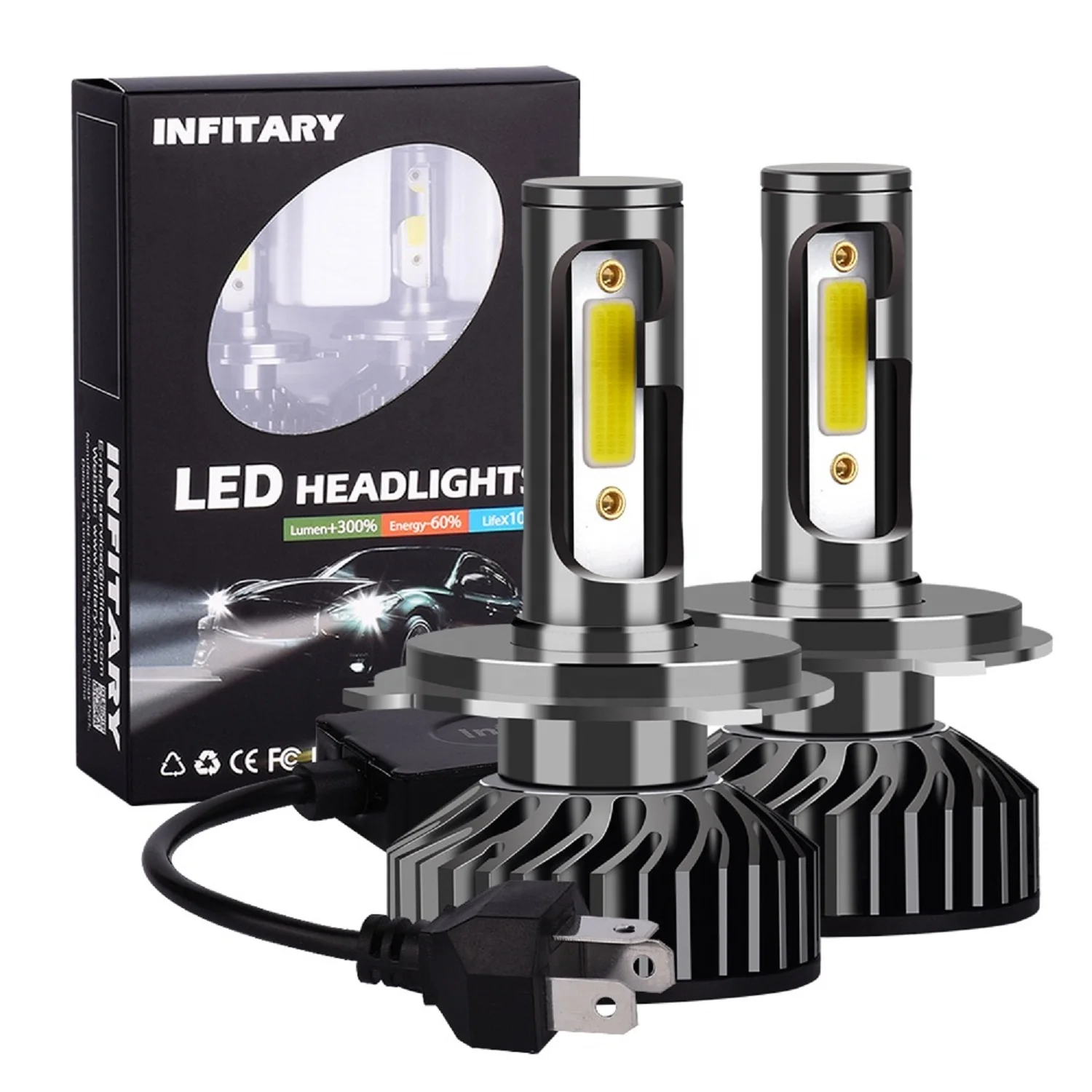 Infitary H4 LED Headlight Bulbs COB Car Lights H1 H3 H7 H11 HB3 9005 HB4 9006 H13 9012 6500K 72W 12V Auto Headlamps Head Lamp