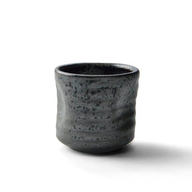 Matte Black Stoneware Korean Japanese Wine Glass Ceramic Tea Cup Sake Cup