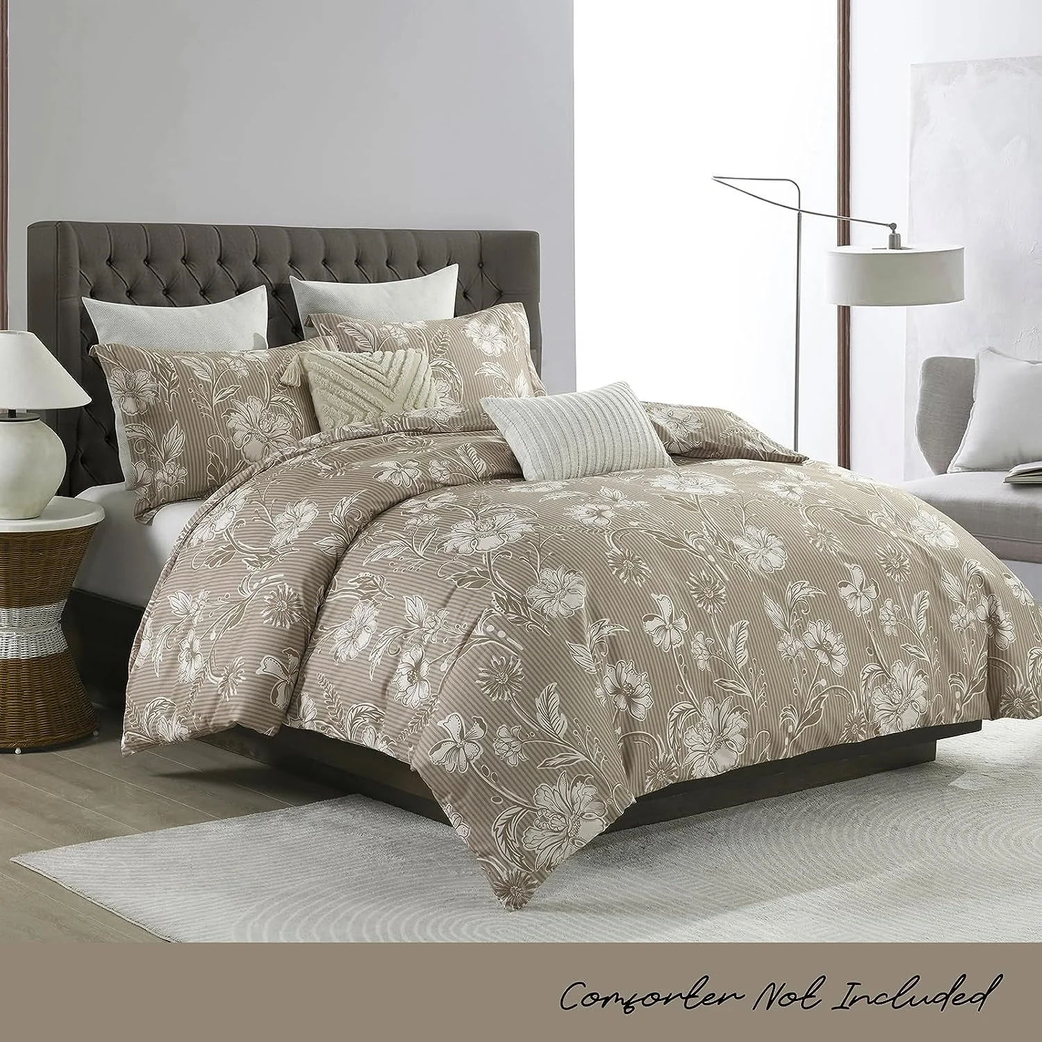 ALPHA TEXTILE Flower Bedding Duvet Cover Queen 100% Cotton Taupe Duvet Cover Set with Zipper