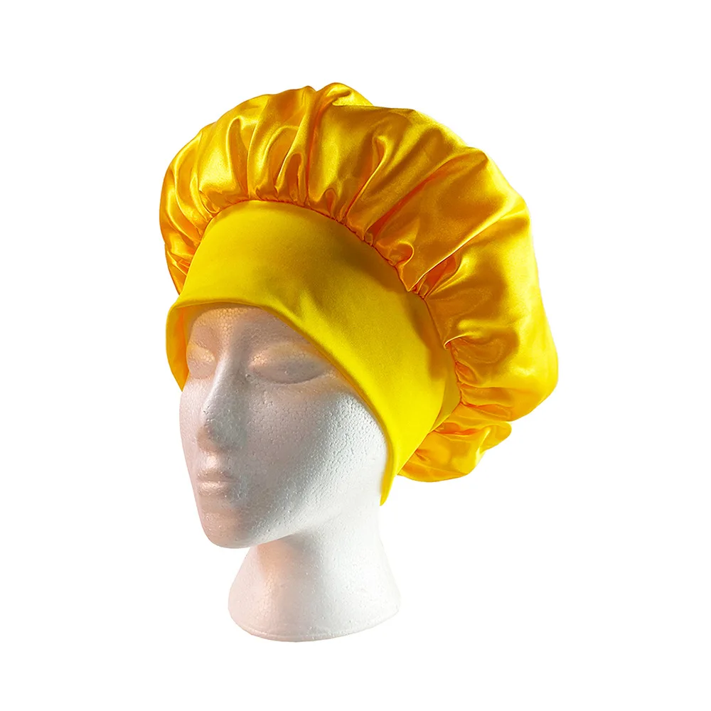 Bonnet cap custom logo silk hair warp women silk night sleep hats printed soft satin shower cap adjustable with Band Set bonnet