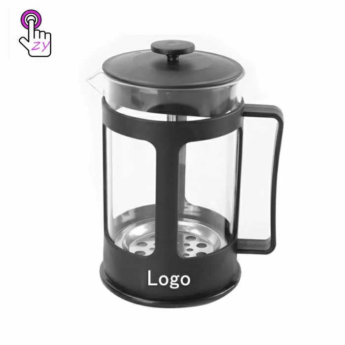 Custom logo Coffee Maker colored Borosilicate Single Cup French Press with 4 Level Filtration System Glass French Coffee Press