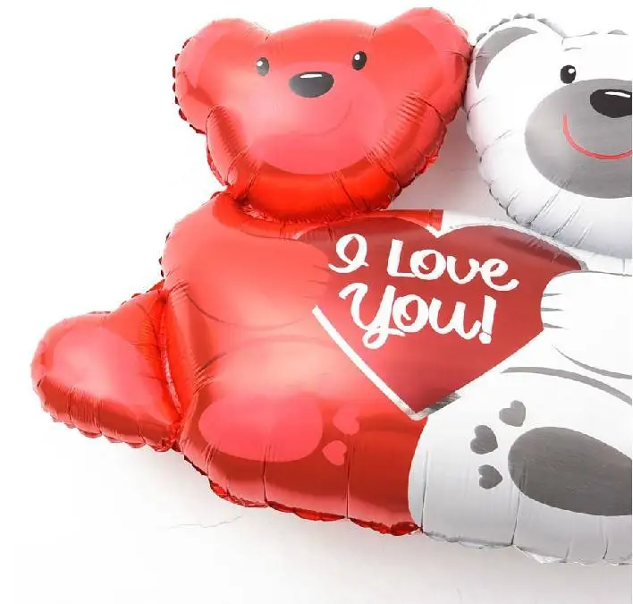 Lovely Heart Shape Helium Foil Bear Shaped Balloon Printing I love You Balloons for Wedding Party