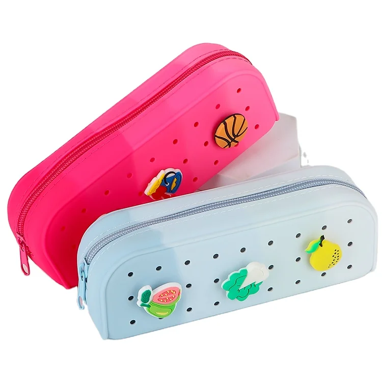 Silicone Pencil Case Breathable Pencil Pouch DIY Hole Aesthetic Cute Student Pencil Bag Durable Stationery Bag creative pen case