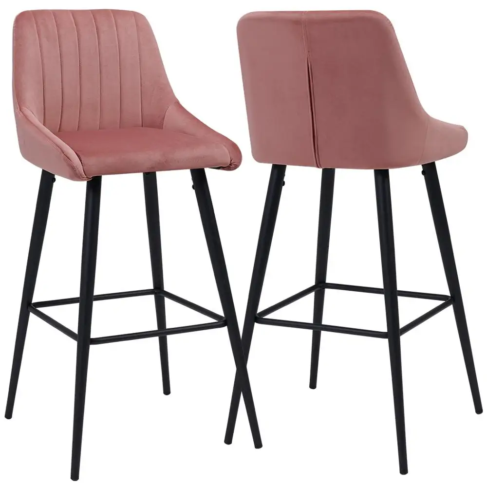 furniture bar Velvet Seat pink High Legs Custom modern Coffee Restaurant Stool Bar Chair