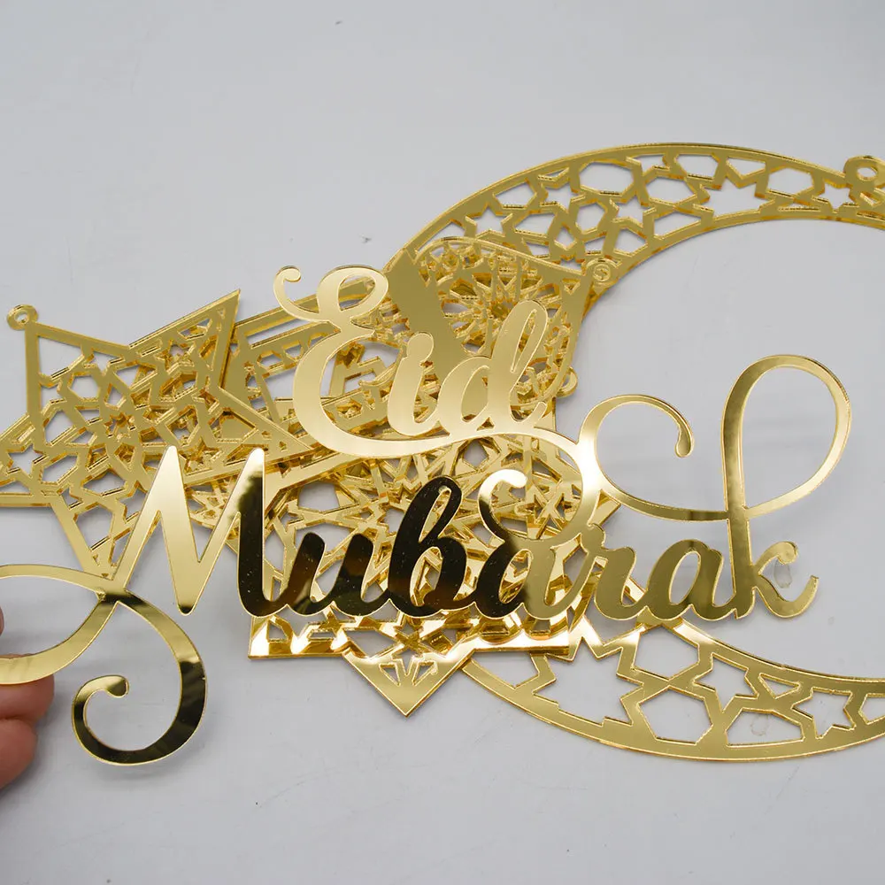 Shinny Star Moon Lantern Ramadan Garland EID Decoration Home Happy Ramadan Mubarak Party Decor Hanging Backdrop Muslim Banner