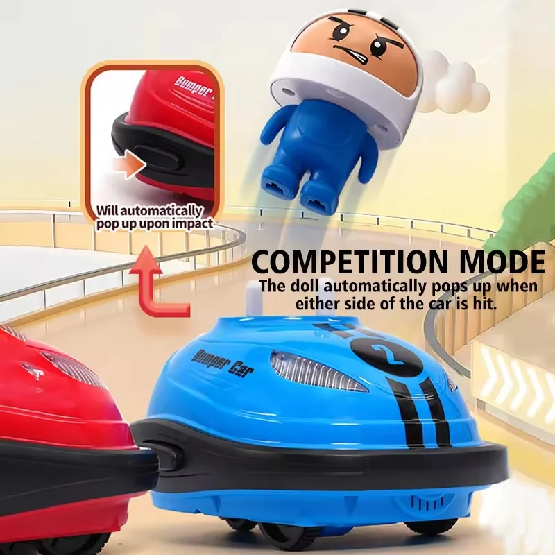 Twin Pack Remote Control RC Bumper Car Battle Toy Set with Ejecting Driver Sound Effects Led Lights and Wireless Action for Kids
