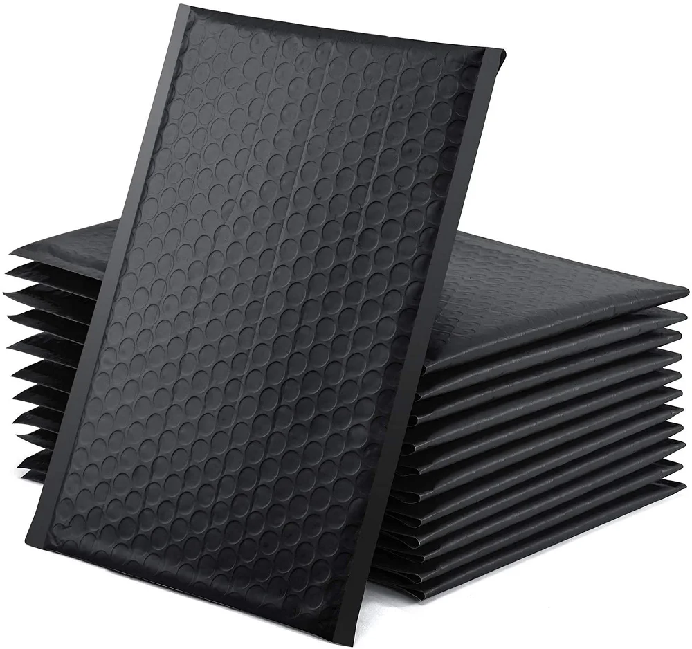 Customized Printed Logo Rose Gold Pink Foil Metallic Biodegradable Paper Poly Padded Envelopes Black Bubble Mailer