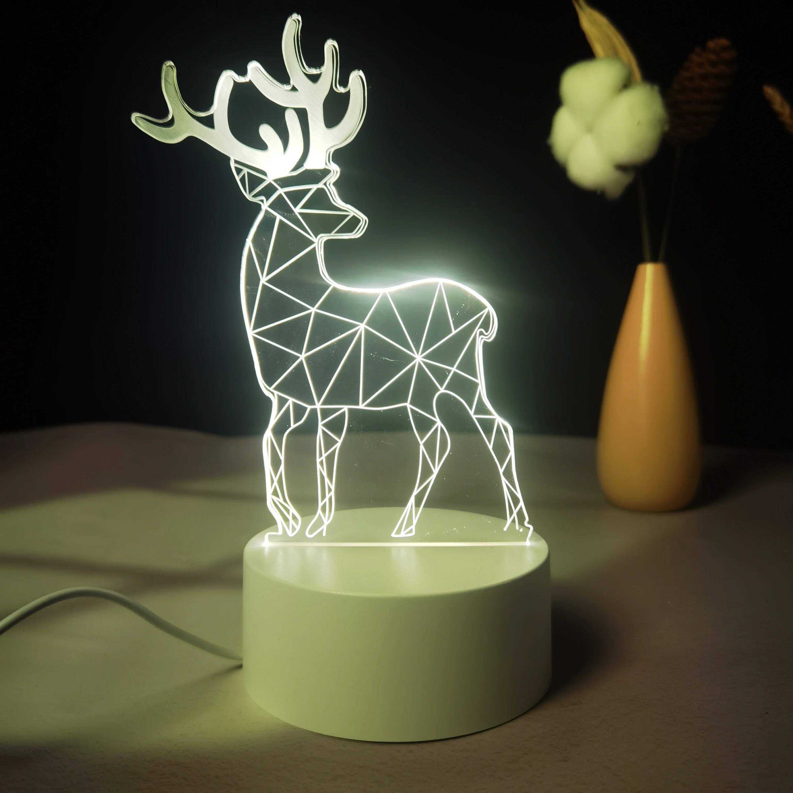 2024 Acrylic Abs Lamp Bedroom Smart Home Lights 3D Illusion Night Lamps RGB Animal Cute Cat Deer LED light Touch Remote Control