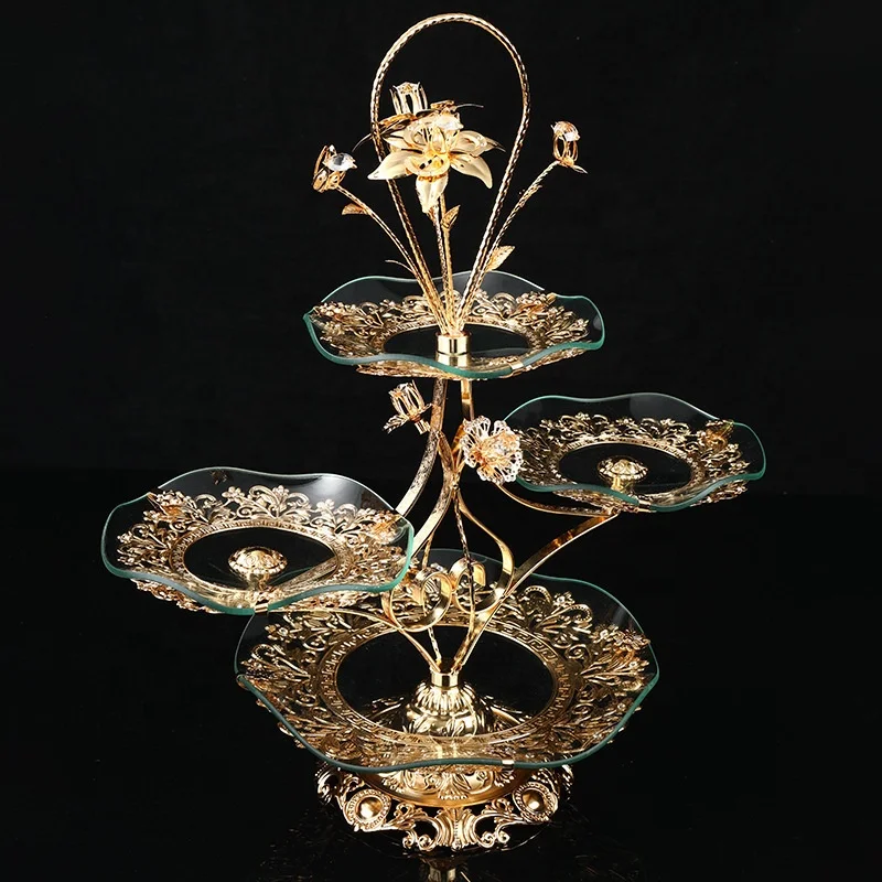 Glass and Metal Cake and Desert Stand  Golden Plated Fruit Plate Table Display Decorative Turkish  Serving Trays