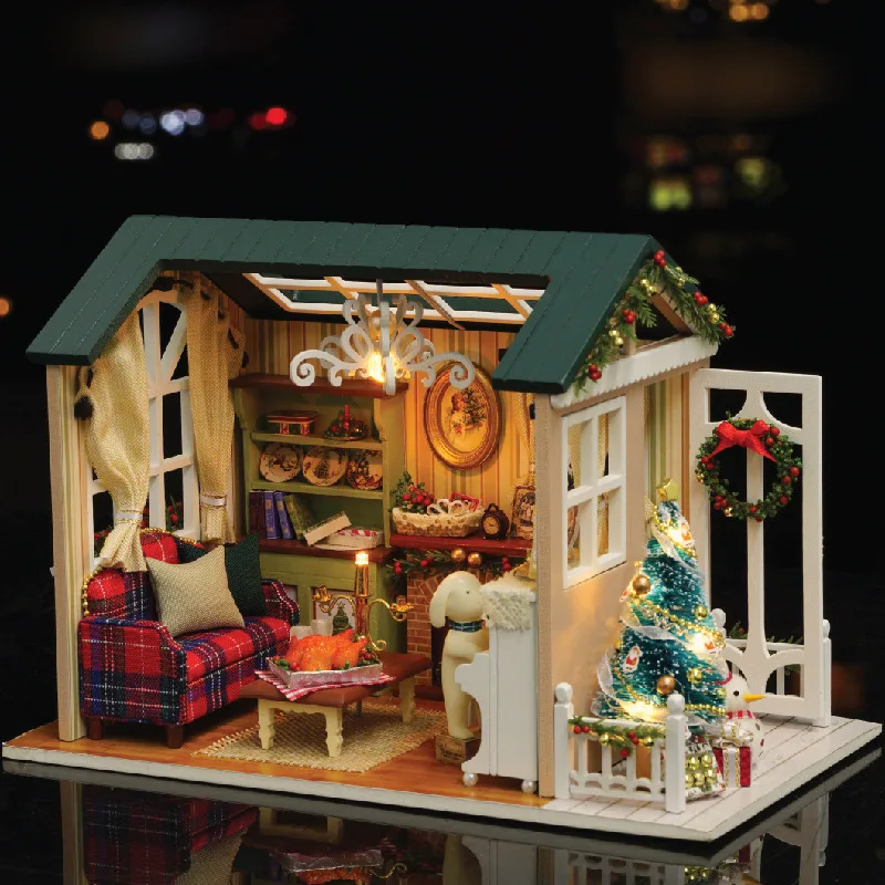 2023 DIY Hot Wooden Miniature Furniture Kit LED Music Doll House for Children Perfect Birthday Gift