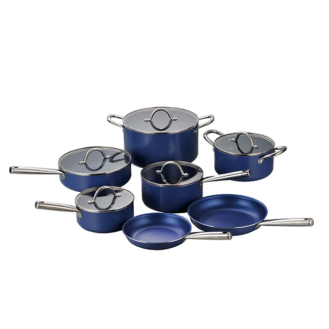 12 PCS Aluminum Non Stick Cookware Sets With Glass Lid Induction Kitchen Stainless Steel Handle Cookware Set