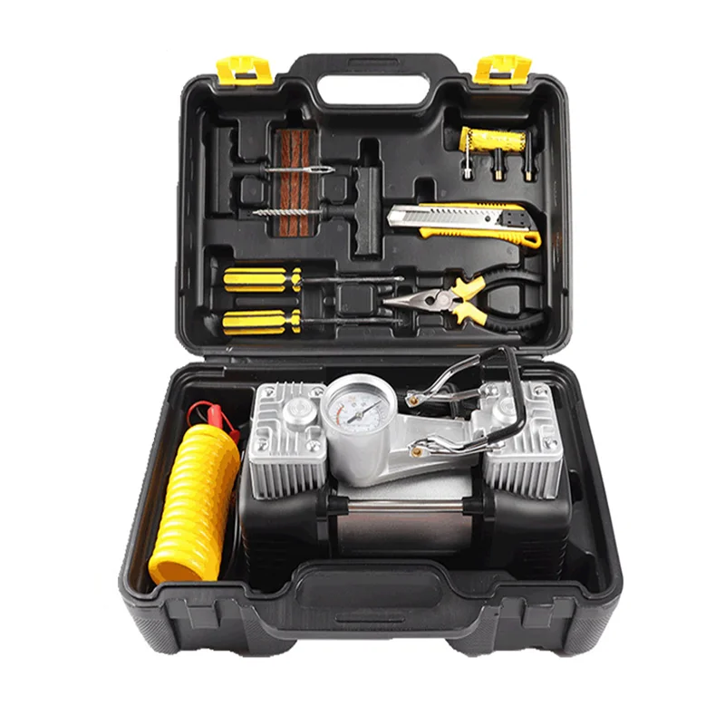 Car Air Compressor 12v Car Tire Inflator Pump Double cylinder Air Pump Power Toolbox Pump