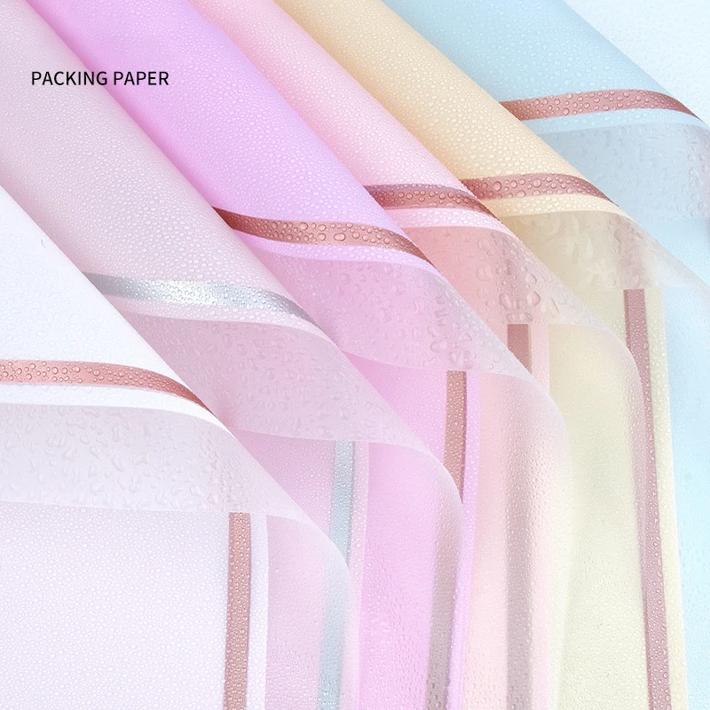 Yohpack Wholesale Golden Edge Jelly Film Wrapping Flower Paper Transparent Border Florist Packaging Bouquet Plastic Paper