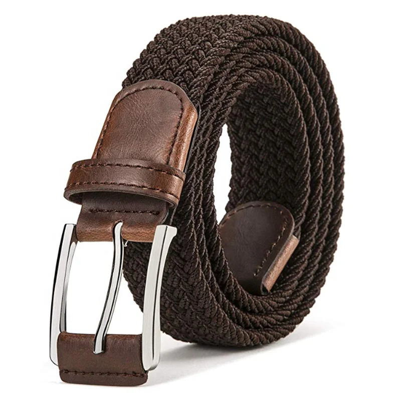 Canvas Elastic Fabric Woven Stretch Khaki  Color Braided Belt