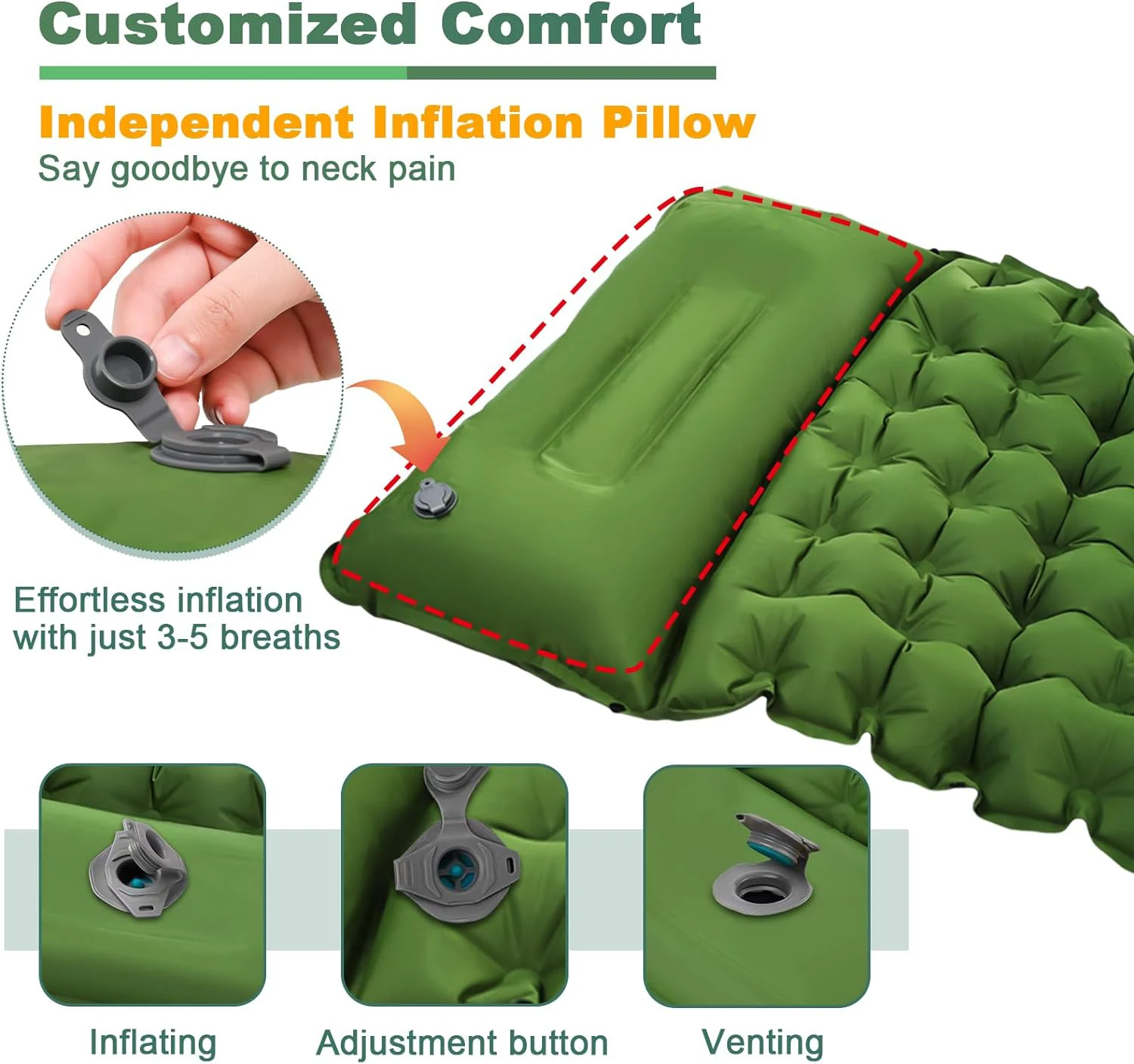 Outdoor Adventure Camping Sleeping Pad Mat with Built in Pump Self Inflating Mattress Folding Picnic Inflatable Air Mattress Bed