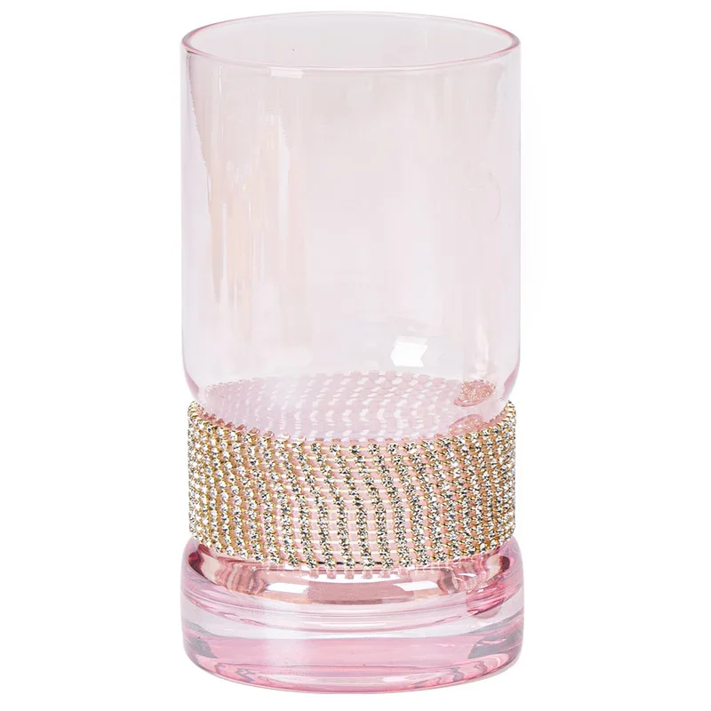 Water Glass Cup Pink Crystal Wedding DIAMOND Heavy Bottom Whiskey Water Drinking Tumbler Cup