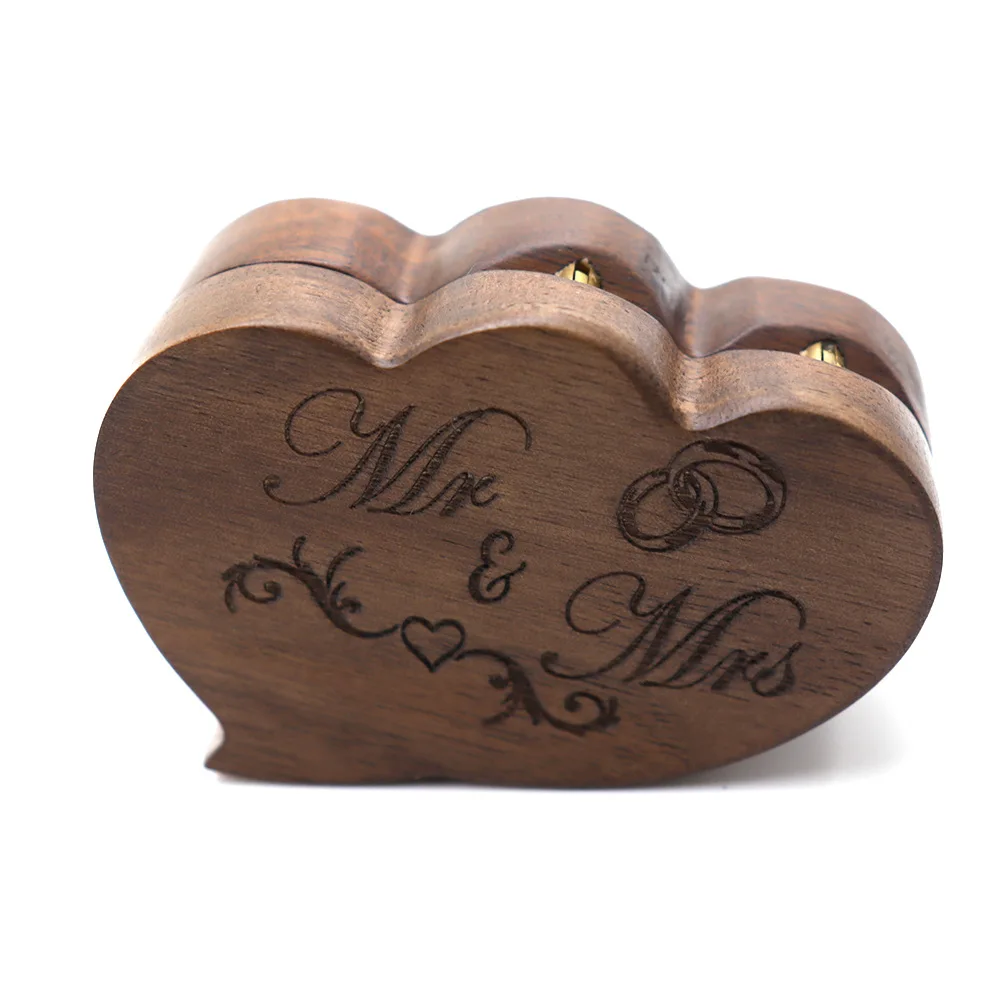 Custom Love Heart Shaped Ring Wooden Box Jewelry Display Walnut Wood Case Anniversary Romantic Sweet Storage Box With Logo