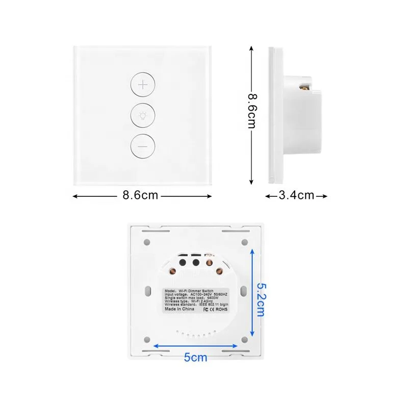Tugo Smart Waterproof 220v European Market Touch Wall Smart Wifi Dimmer Switch Zigbee Wifi Controlled 220v Light Switch Google