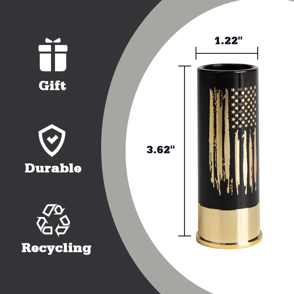 American Flag Skull Christmas Pattern Gilding Shotgun Shell Shape Tequila Shot Glasses Four Pieces Set