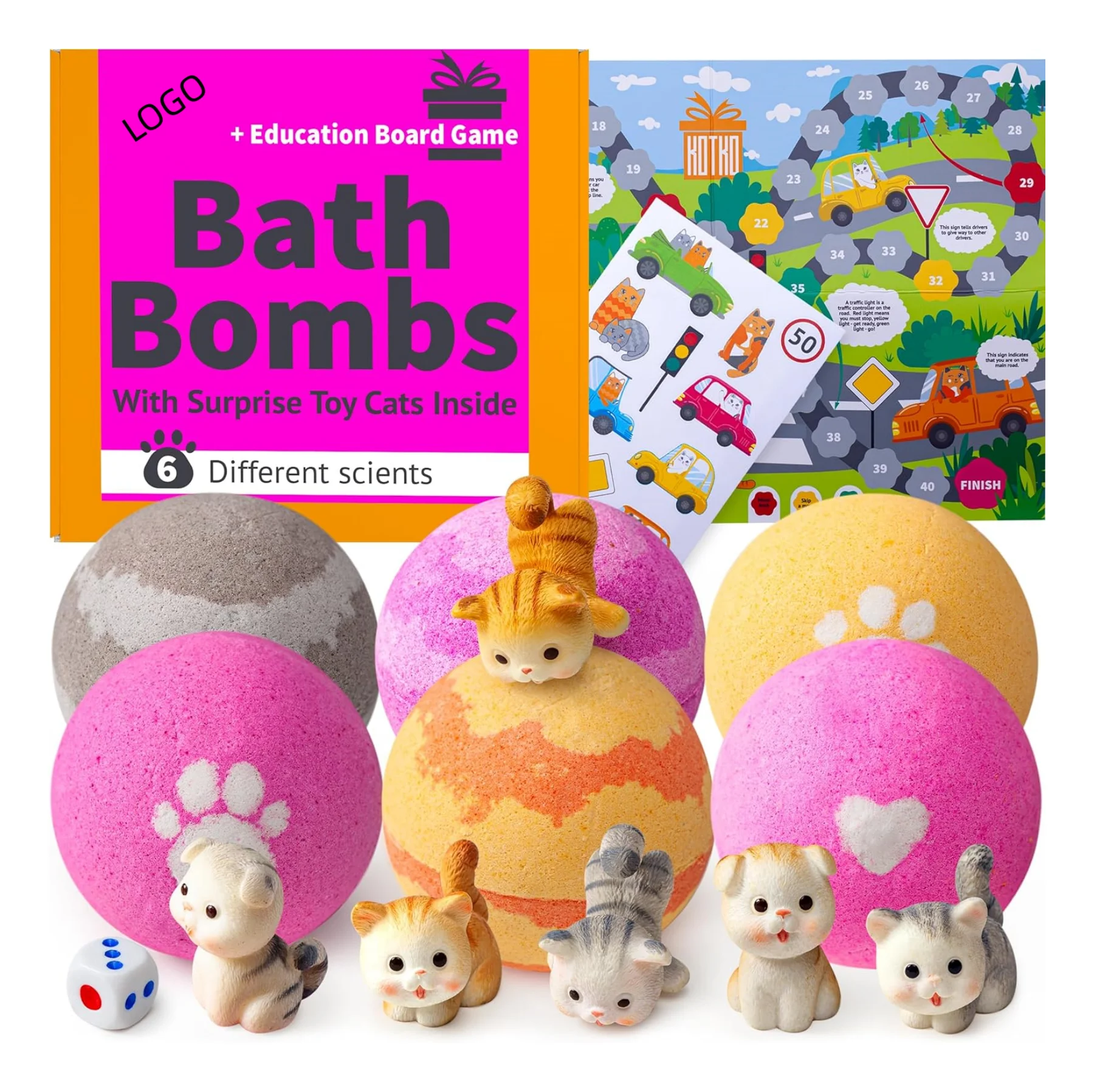 OEM Bath Supplies Organic Bathbombs hot sale lovely kitten cat toys inside moisture bath Salt Ball Toy bombs for kids
