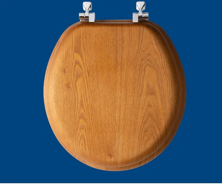 roundToilet Seat with Chrome Hinges Natural Oak Veneer