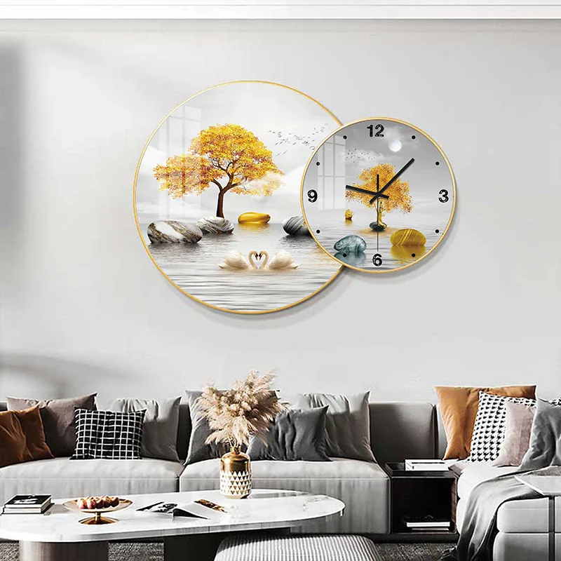 European crystal combination wall clock decoration, background wall clock decorative painting, silent wall clock