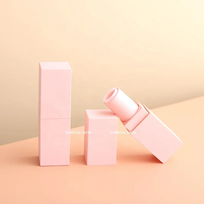 Low moq Luxury cosmetics packaging refillable custom empty pink lipstick tube square lip balm stick containers tube private logo