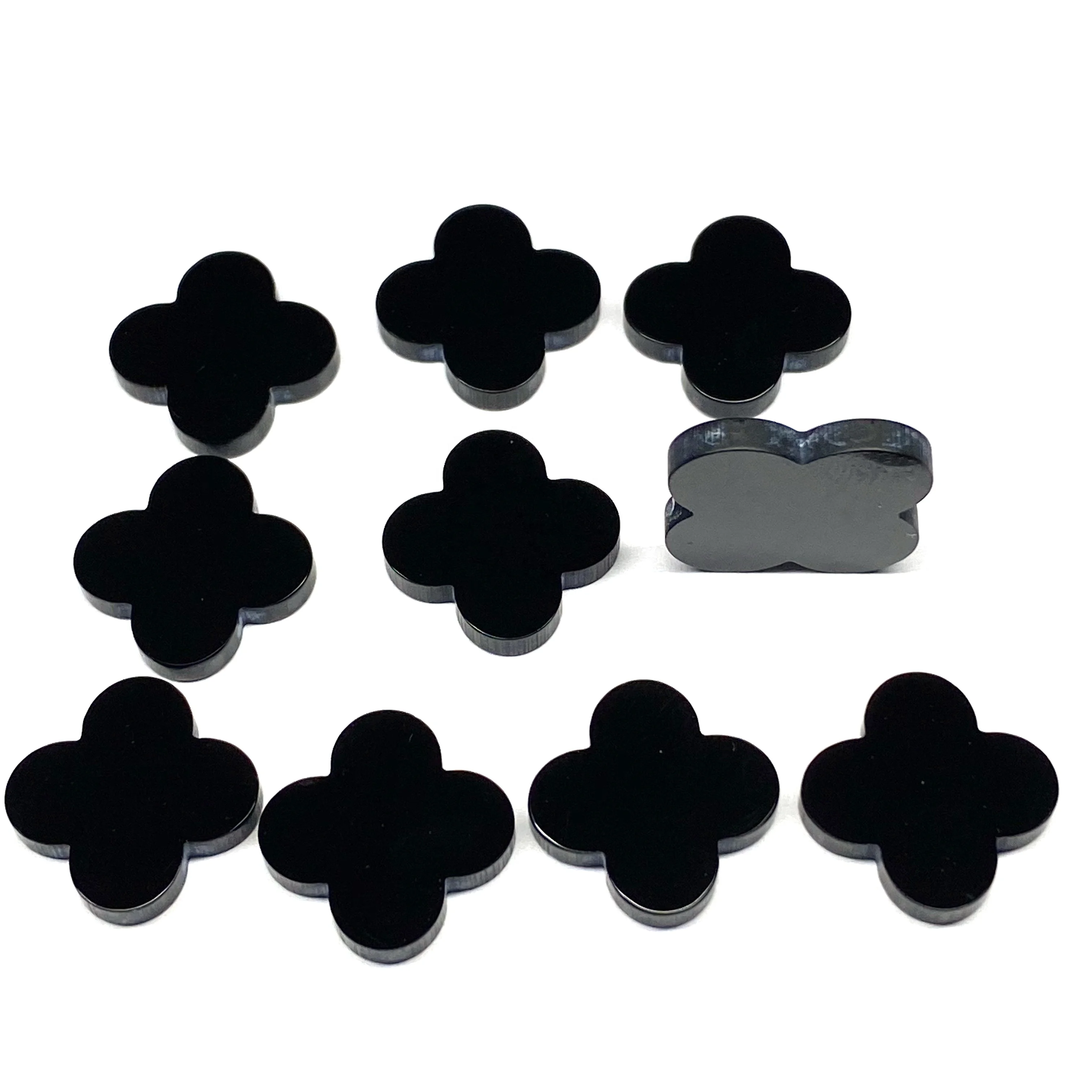 Loose Natural Gemstone black onyx Mother of Pearl Shell four leaf clover style loose gemstones